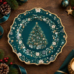Christmas Decorative Charger Plate – Teal Snowflake Wreath Tree - MintiHome
