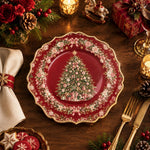 Christmas Decorative Charger Plate – Blush Poinsettia Wreath Tree - MintiHome