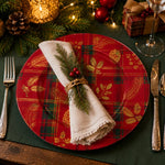 Red Plaid Christmas Charger Plate with Gold Botanical Overlay - scene view 2