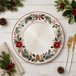 Cream Poinsettia Wreath Christmas Charger Plate | Red Bow - effect view 2
