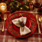 Cream Poinsettia Wreath Christmas Charger Plate | Red Bow - scene view 1