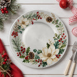 Watercolor Berry Christmas Charger Plate | Botanical Wreath - effect view 2