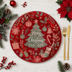 Retro Merry Christmas Charger Plate | Tree & Ornaments Design - MintiHome