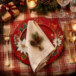 Red Gold Poinsettia Wreath Charger Plate | Luxe Christmas - scene view 1
