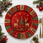 Golden Reindeer Winterland Charger Plate | Red Green Christmas - effect view 1