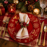 Red Gold Snowflake Botanical Charger Plate | Winter Splendor - scene view 1