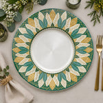 Green Gold Art Deco Leaf Charger Plate | Botanical Wreath Tableware - effect view 2