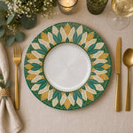 Green Gold Art Deco Leaf Charger Plate | Botanical Wreath Tableware - scene view 1
