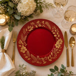 Red Gold Botanical Floral Charger Plate | Elegant Wreath Tableware - scene view 2