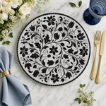 Black Cream Baroque Floral Charger Plate | Vintage Ornate Tableware - MintiHome