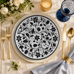 Black Cream Baroque Floral Charger Plate | Vintage Ornate Tableware - MintiHome