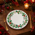 Christmas Holly Wreath Charger Plate – Watercolor Holiday Table Decor - scene view 1