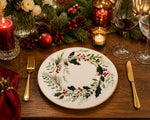 Christmas Holly Charger Plate - Cream Holiday Table Decor with Gold Rim - MintiHome