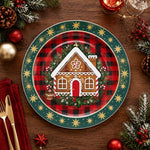 Christmas Gingerbread House Charger Plate - Red Plaid Holiday Tableware - MintiHome