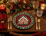 Christmas Gingerbread House Charger Plate - Red Plaid Holiday Tableware - MintiHome