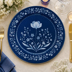 Navy Blue and Light Blue Floral Charger Plate – Elegant Lotus Table Decor - effect view 1