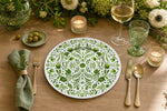 Green Botanical Folk Art Charger Plate - Symmetrical Tulip & Star Table Decor - MintiHome