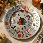 Halloween Haunted House Charger Plate – Silver Metallic Fall Table Decor - effect view 1