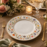 Vintage Floral Wedding Charger Plate – White Gold Rim Under Plate - MintiHome