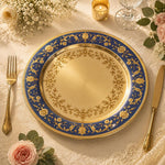Royal Blue & Gold Charger Plate - Vintage Floral Wedding Under Plate - MintiHome