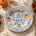 Thanksgiving Pumpkin Charger Plate - Blue Floral Dinner Table Decor - MintiHome
