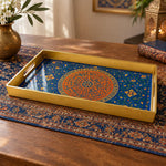 Ramadan Plastic Serving Tray – Blue Orange Medallion plastic serving tray shown in a rectangular product view.