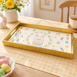 Easter Decorative Serving Tray – Gold Folk Egg Medallion plastic serving tray shown in a rectangular product view.