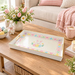 Easter Decorative Serving Tray – Grey Blue Folk Egg plastic serving tray shown in a rectangular styled scene.