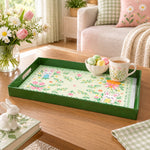 Easter Decorative Serving Tray – Green Folk Floral plastic serving tray shown in a rectangular styled scene.
