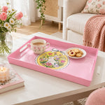 Easter Decorative Serving Tray – Pink Folk Bloom Medley plastic serving tray shown in a rectangular styled scene.