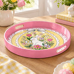 Easter Decorative Serving Tray – Pink Folk Bloom Medley plastic serving tray shown in a round product view.