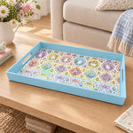 Easter Decorative Serving Tray – Blue Bunny Floral plastic serving tray shown in a rectangular product view.