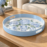 Easter Decorative Serving Tray – Blue Bunny Floral plastic serving tray shown in a round product view.