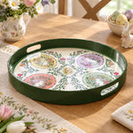 Easter Decorative Serving Tray – Cream Bunny Sprig plastic serving tray shown in a round product view.