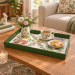 Easter Decorative Serving Tray – Cream Bunny Sprig plastic serving tray shown in a rectangular styled scene.