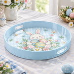 Easter Decorative Serving Tray – Green Check Floral plastic serving tray shown in a round product view.