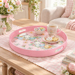 Easter Decorative Serving Tray – Silver Folk Medley plastic serving tray shown in a round styled scene.