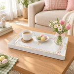 Easter Decorative Serving Tray – Gold Folk Floral Egg plastic serving tray shown in a rectangular styled scene.