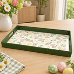Easter Decorative Serving Tray – Silver Folk Floral plastic serving tray shown in a rectangular product view.