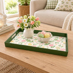Easter Decorative Serving Tray – Silver Folk Floral plastic serving tray shown in a rectangular styled scene.