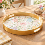 Easter Decorative Serving Tray – Pink Bloom Folk Egg plastic serving tray shown in a round product view.
