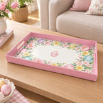 Easter Decorative Serving Tray – Gold Folk Bouquet plastic serving tray shown in a rectangular product view.