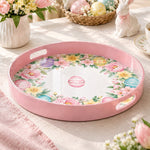 Easter Decorative Serving Tray – Gold Folk Bouquet plastic serving tray shown in a round product view.