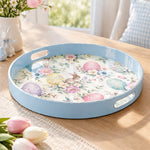 Easter Decorative Serving Tray – Silver Colour Folk plastic serving tray shown in a round product view.
