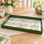 Easter Decorative Serving Tray – Pastel Egg Row with Bunny plastic serving tray shown in a rectangular product view.