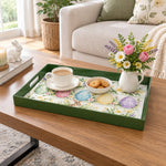 Easter Decorative Serving Tray – Pastel Egg Row with Bunny plastic serving tray shown in a rectangular styled scene.