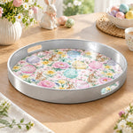 Easter Decorative Serving Tray – Pastel Egg Meadow plastic serving tray shown in a round product view.