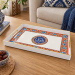 Ramadan Plastic Serving Tray – Cream Orange Medallion plastic serving tray shown in a rectangular product view.