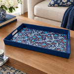 Ramadan Plastic Serving Tray – Navy and White Pattern plastic serving tray shown in a rectangular product view.