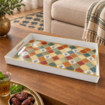 Ramadan & Eid al-Fitr Plastic Serving Tray – Cream Honeycomb Tiles plastic serving tray shown in a rectangular product view.